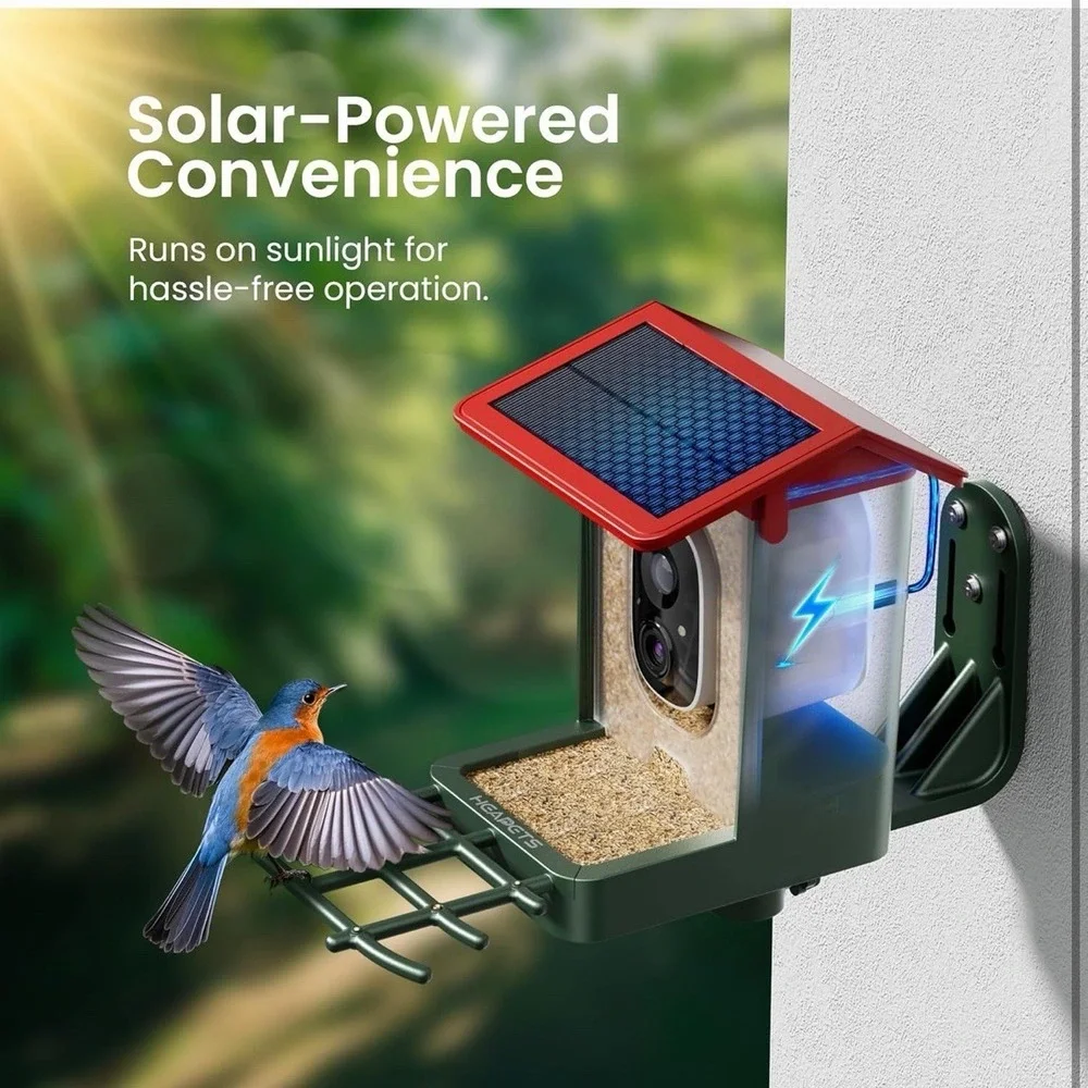 Smart Bird Feeder with Camera Solar Powered, 2K HD Video, AI Bird Species Identi